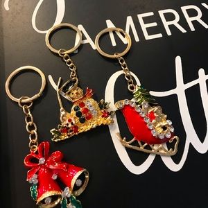 3 Keychains Christmas Charms 2” New Gold